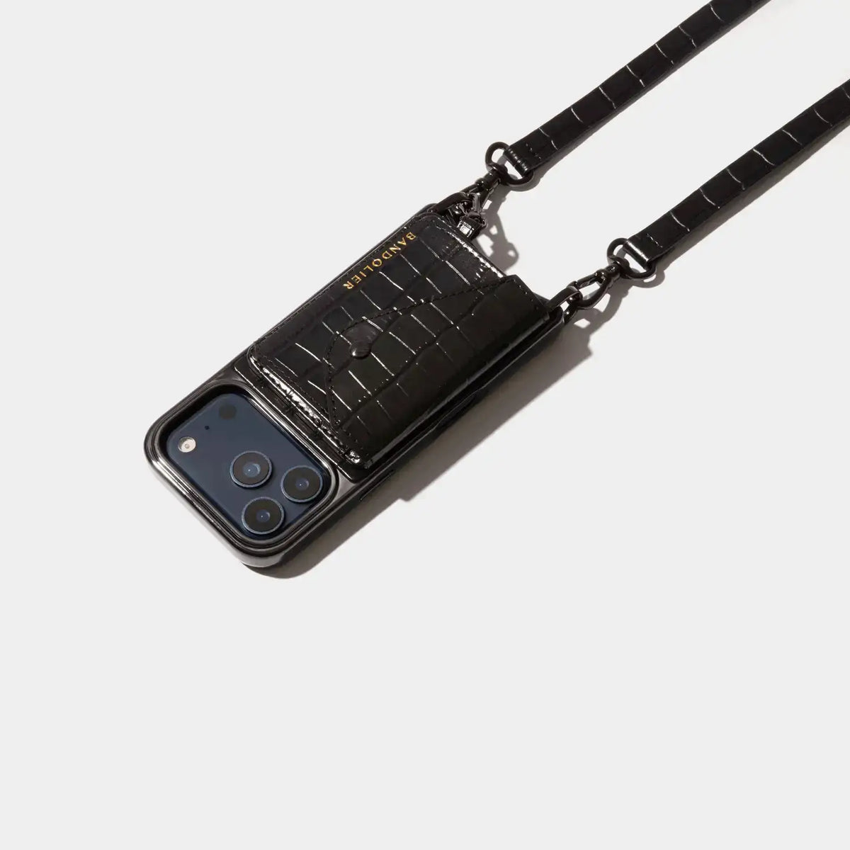 Remi Magnet Wallet Crossbody Phone Case - Black Croc/Pewter