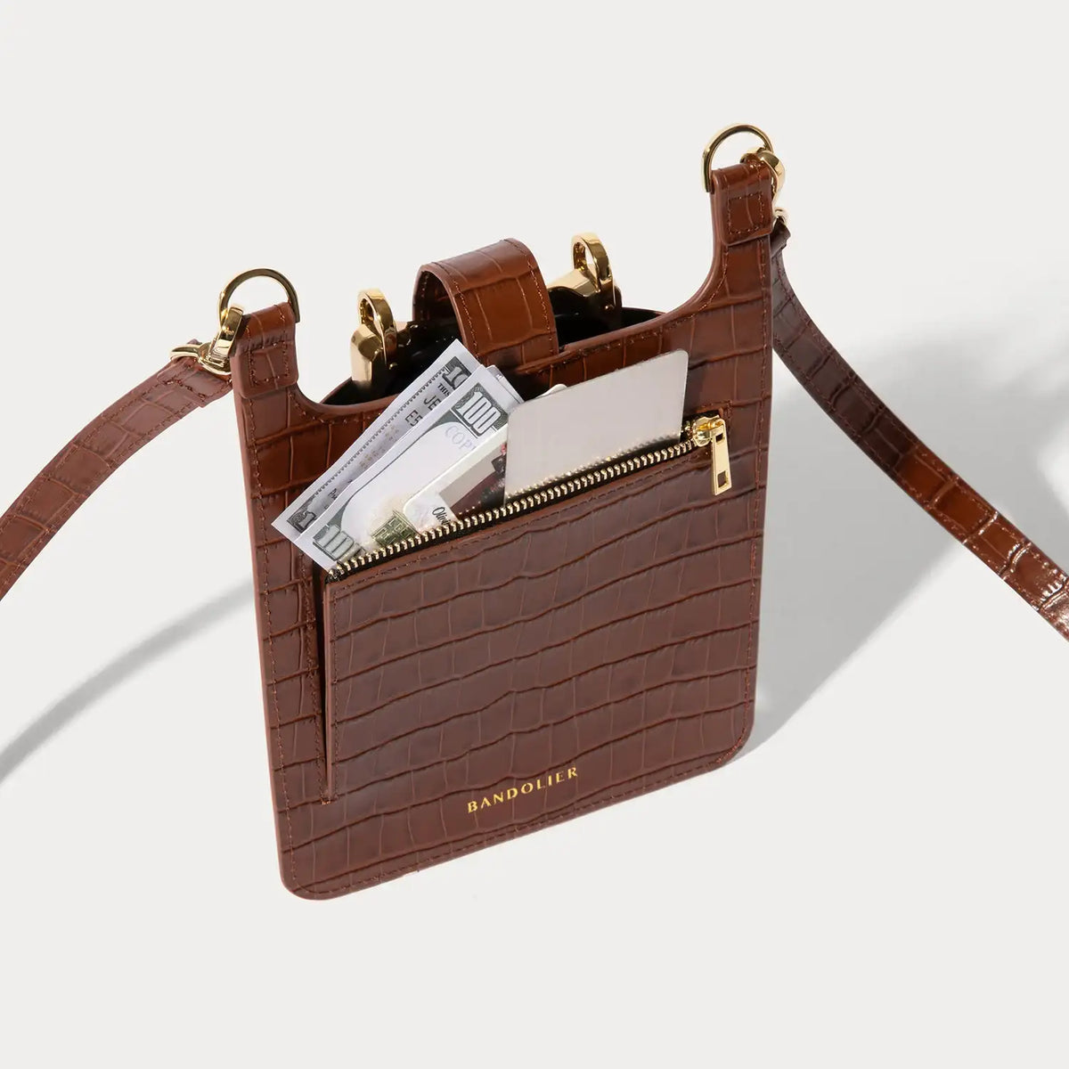 Parker Phone Bag - Brown Croc/Gold
