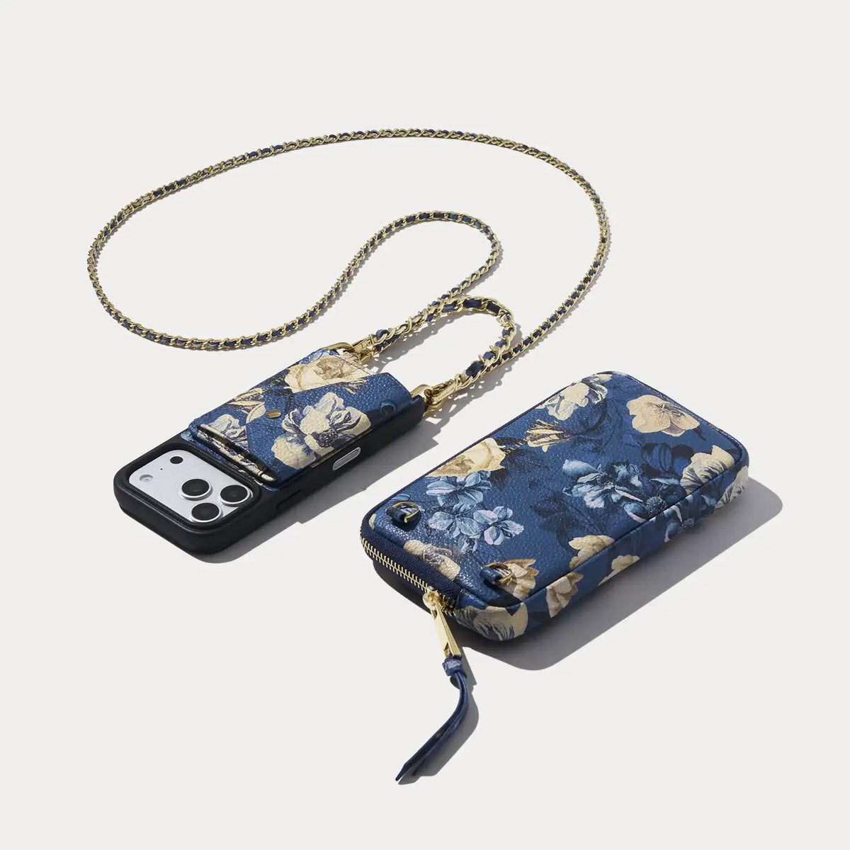Rae Magnet Duet Crossbody Phone Case Pouch Set - Ceci Indigo Floral/Gold