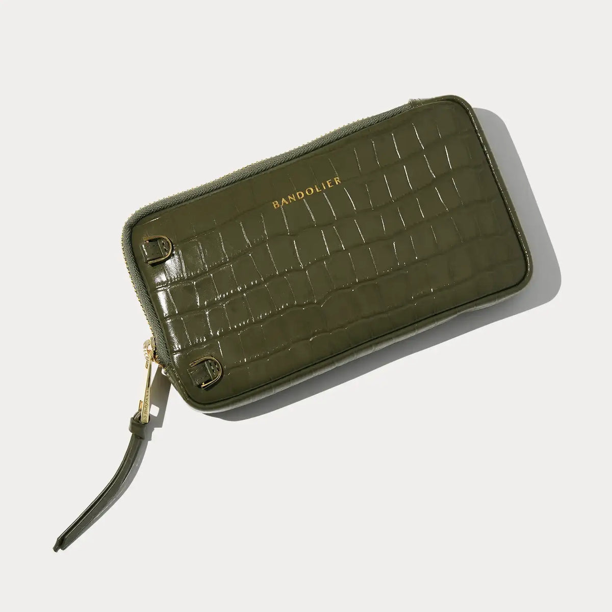 Expanded Zip Pouch - Olive Croc/Gold