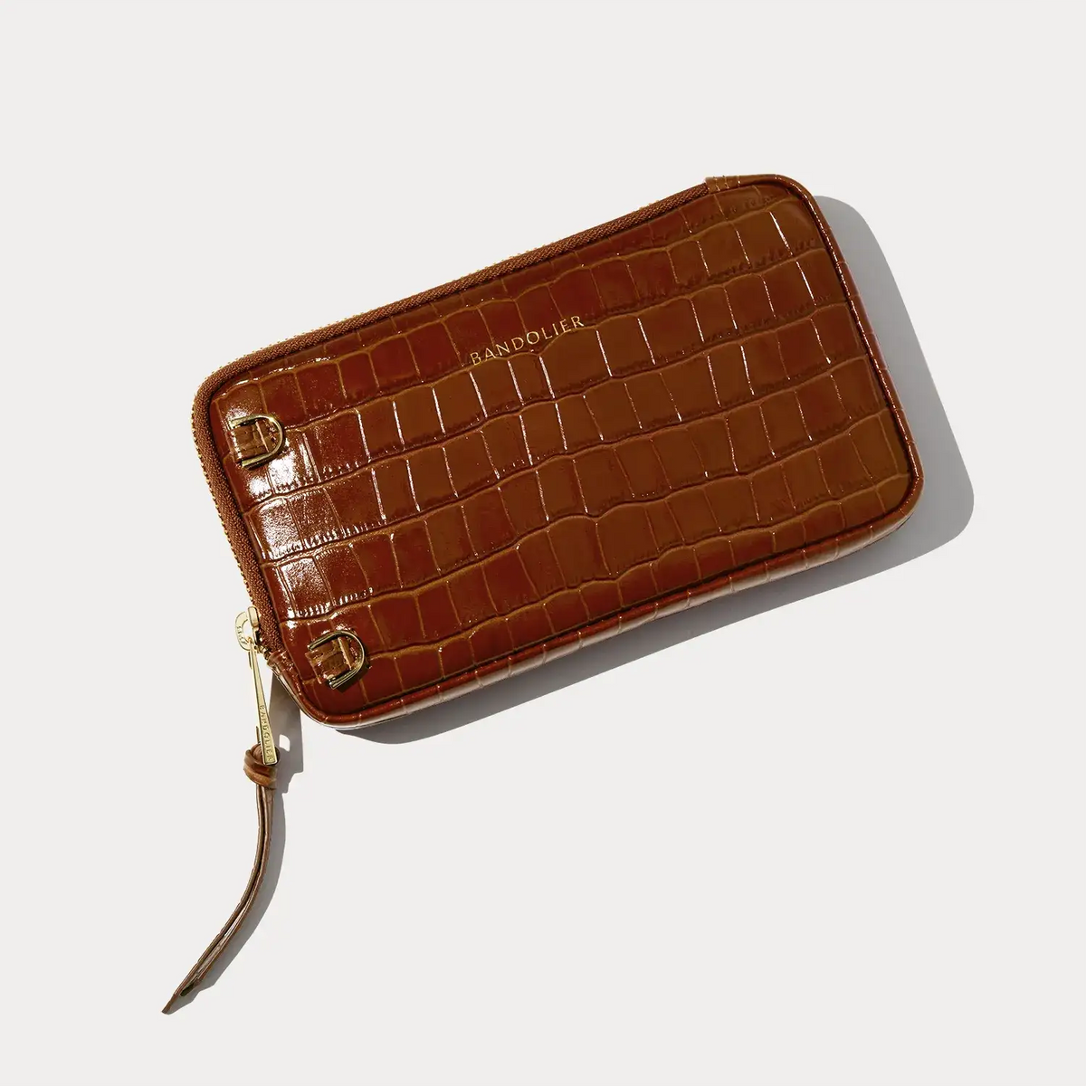 Expanded Zip Pouch -  Auburn Croc/Gold