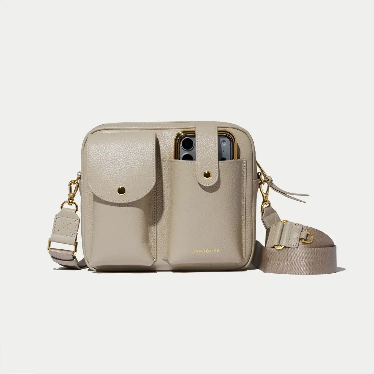 Dillon Dual Pocket Crossbody Bag - Stone/Gold