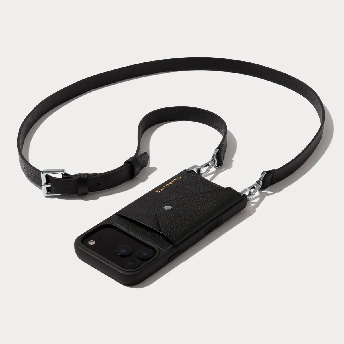 Hailey Side Slot Leather Crossbody Bandolier - Black/Silver