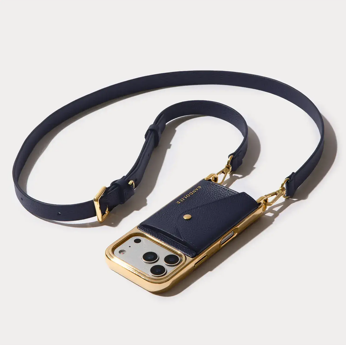 Hailey Chrome Crossbody Phone Case - Navy Chrome/Gold