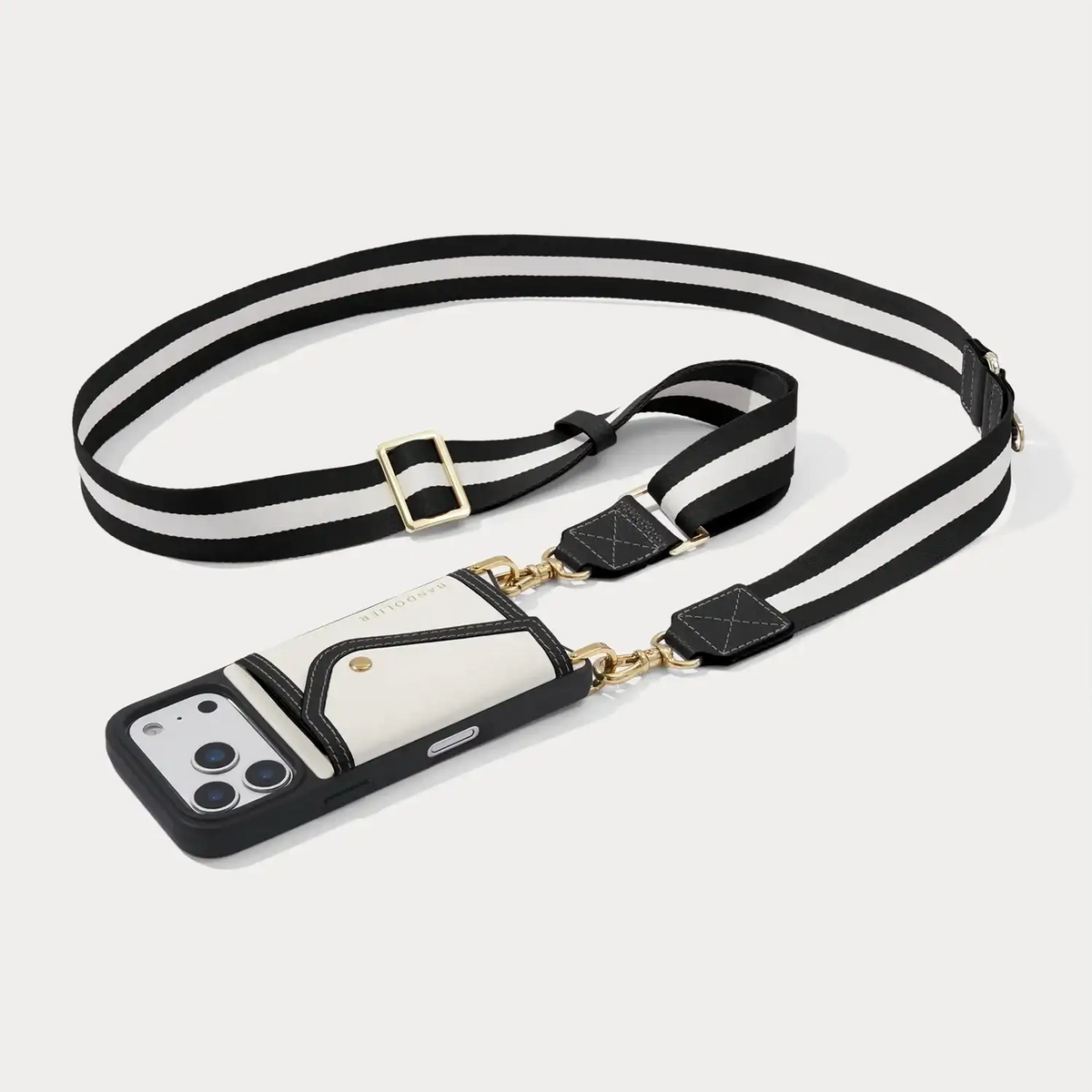 Brooke Canvas Crossbody Phone Case - Cream Black/Gold