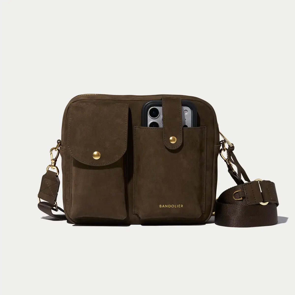 Dillon Dual Pocket - Chocolate Suede/Gold