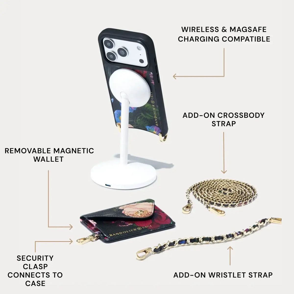 Rae Magnet Duet Crossbody Phone Case Pouch Set - Ceci Midnight Garden/Gold