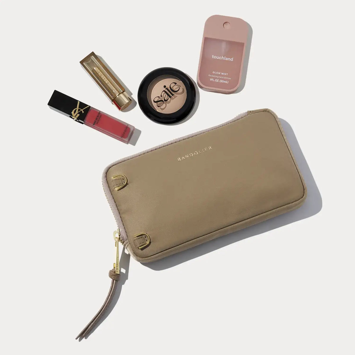 Nylon Expanded Zip Pouch - Taupe/Gold