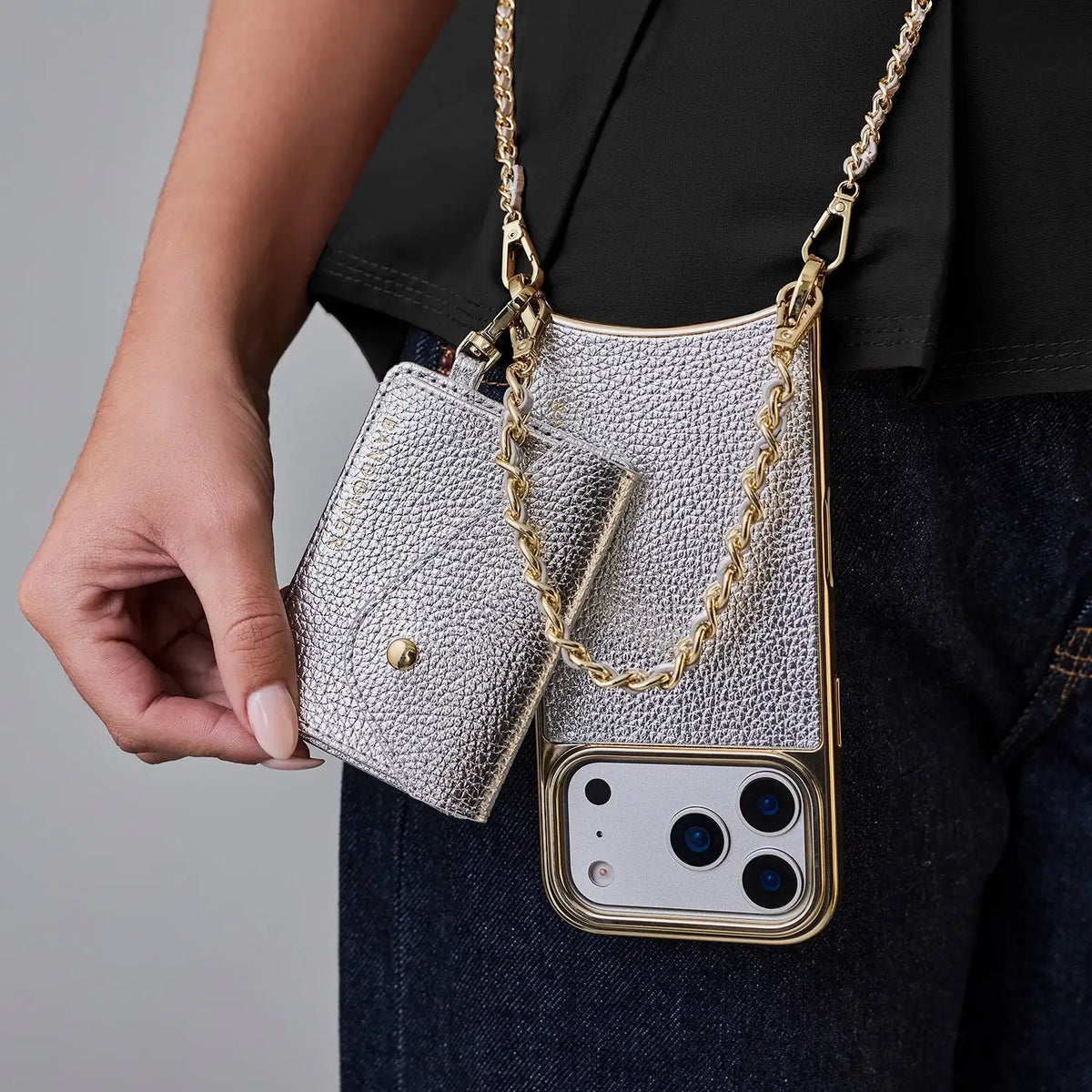 Rae Magnet Duet Wallet Crossbody Phone Case - Metallic Silver/Chrome Gold