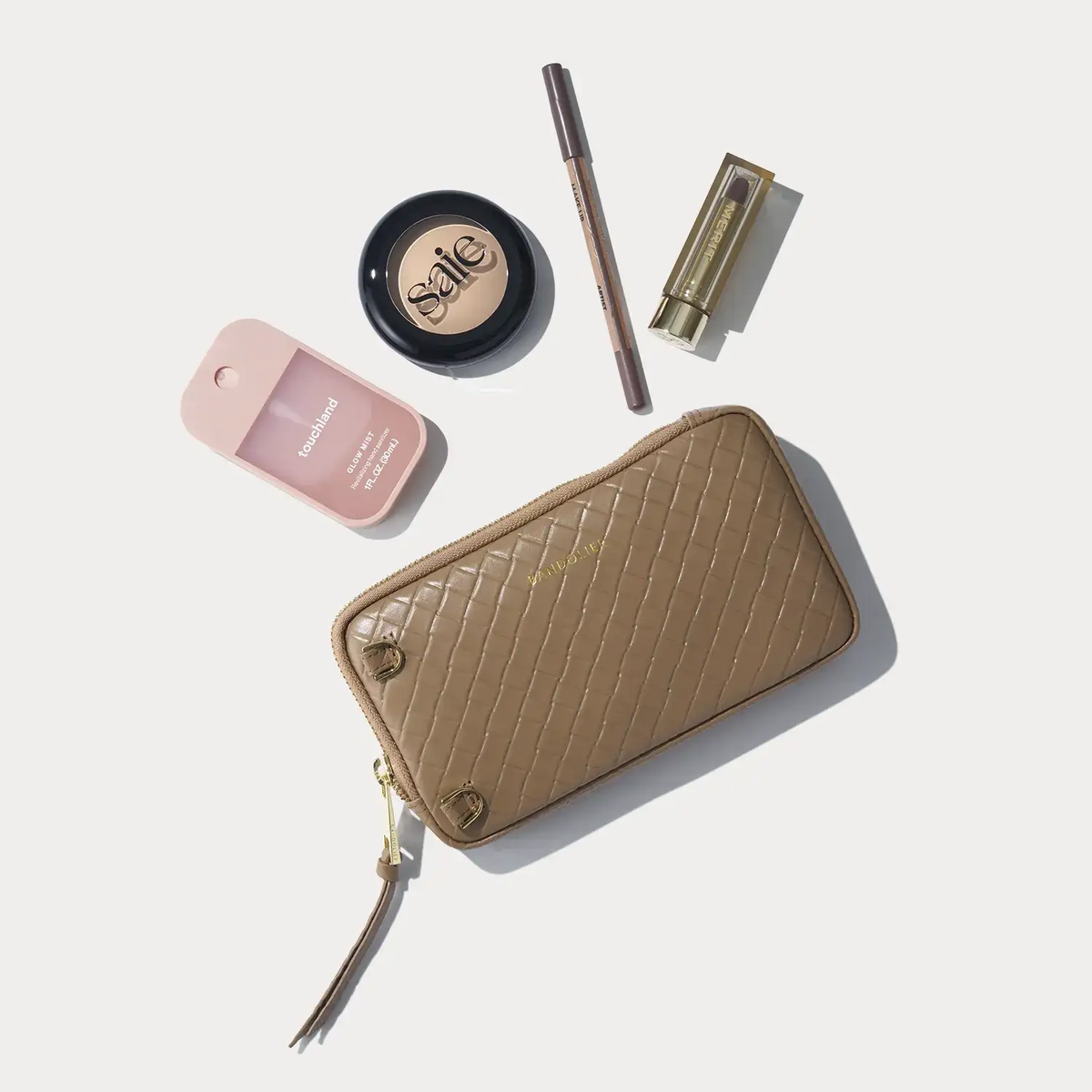 Expanded Zip Pouch - Latte Woven/Gold