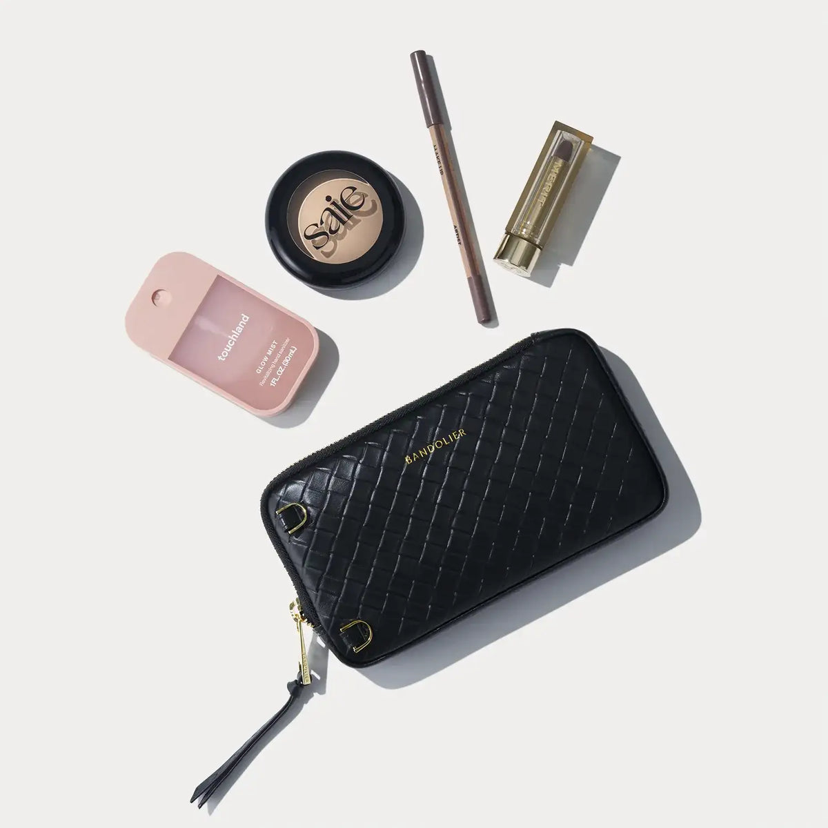Expanded Zip Pouch - Black Woven/Gold