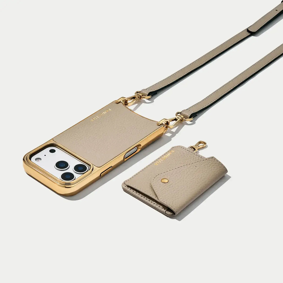 Remi Chrome Magnet Wallet Crossbody Phone Case - Stone/Chrome Gold