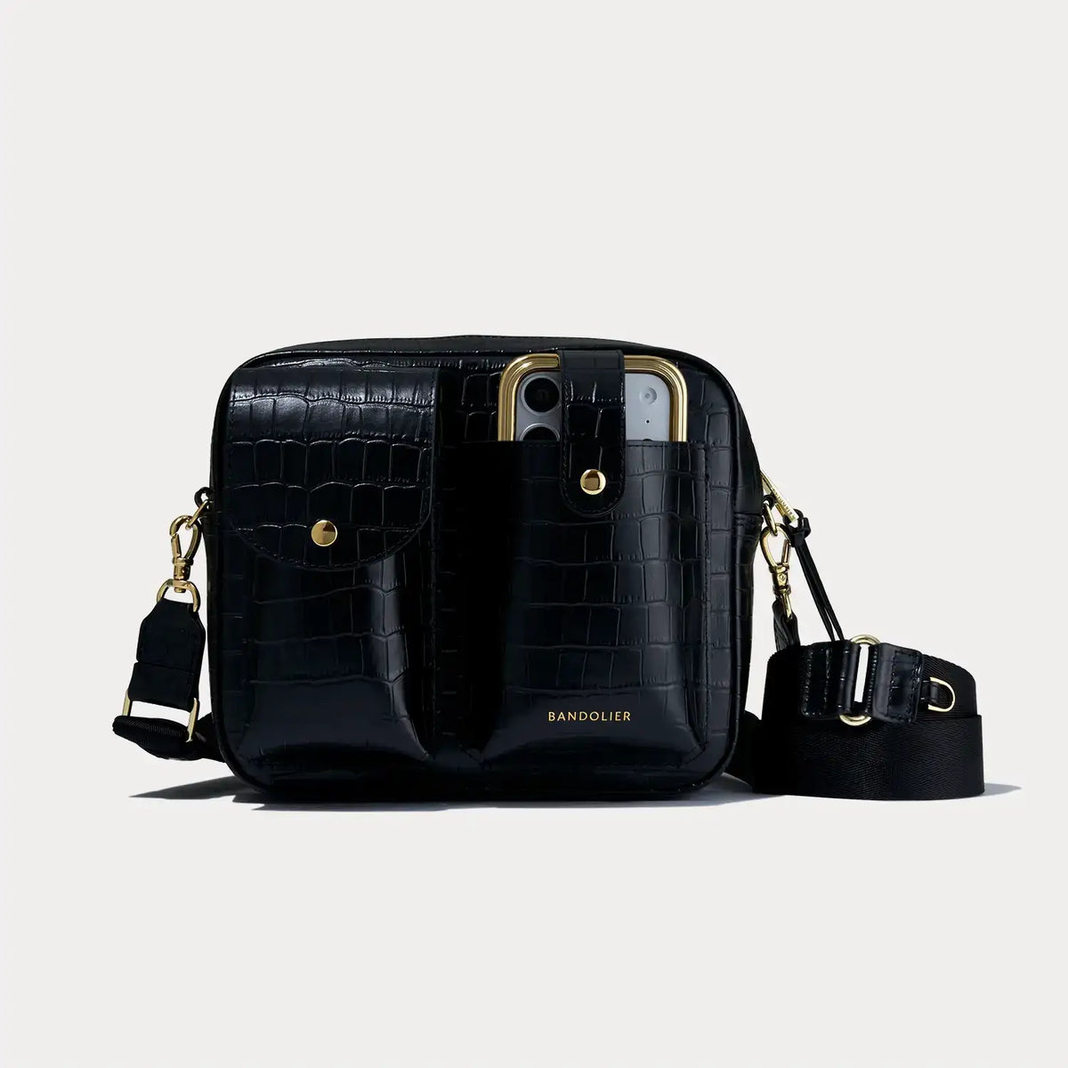 Dillon Dual Pocket - Black Croc/Gold