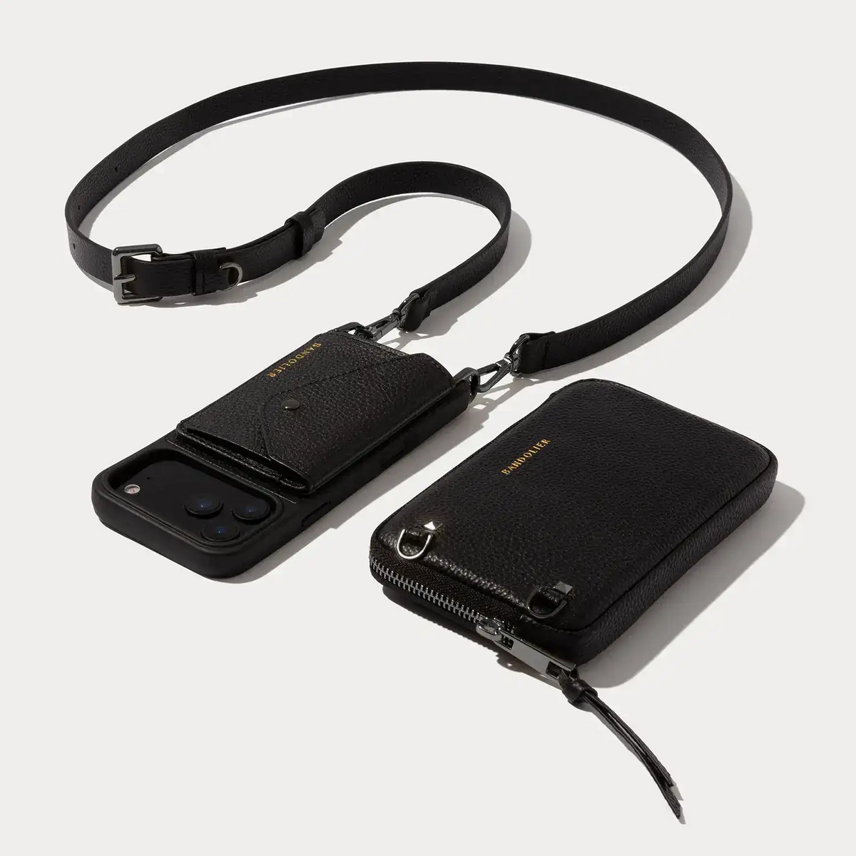 Remi Magnet Wallet Crossbody Phone Case Pouch Set - Black/Pewter