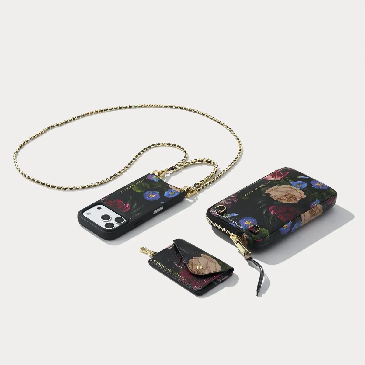 Rae Magnet Duet Crossbody Phone Case Pouch Set - Ceci Midnight Garden/Gold