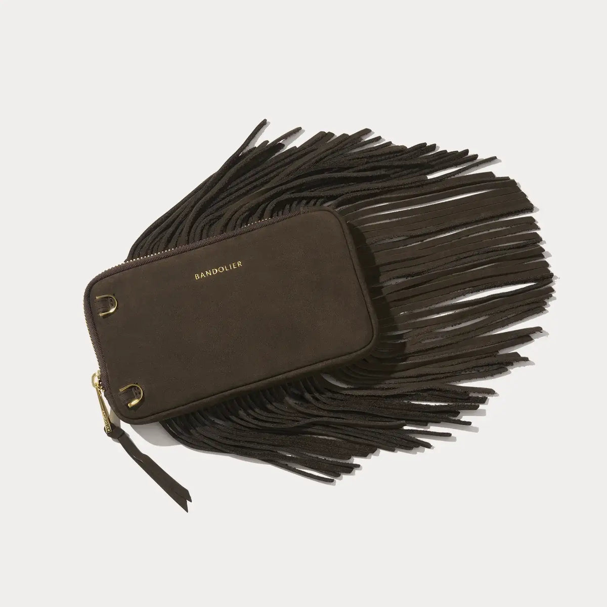 Fringe Expanded Pouch - Chocolate Suede/Gold