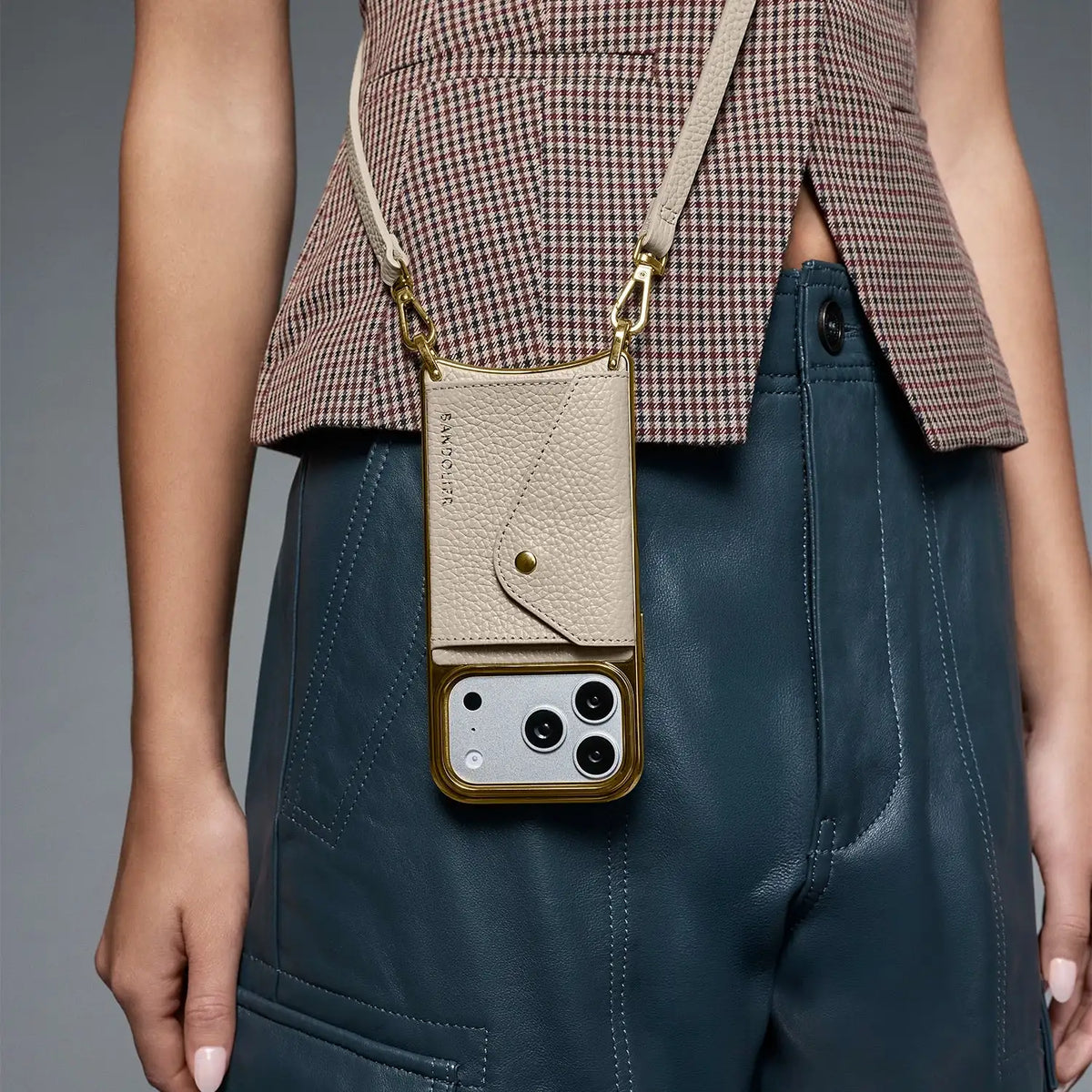 Donna Chrome Crossbody Phone Case - Stone/Chrome Gold