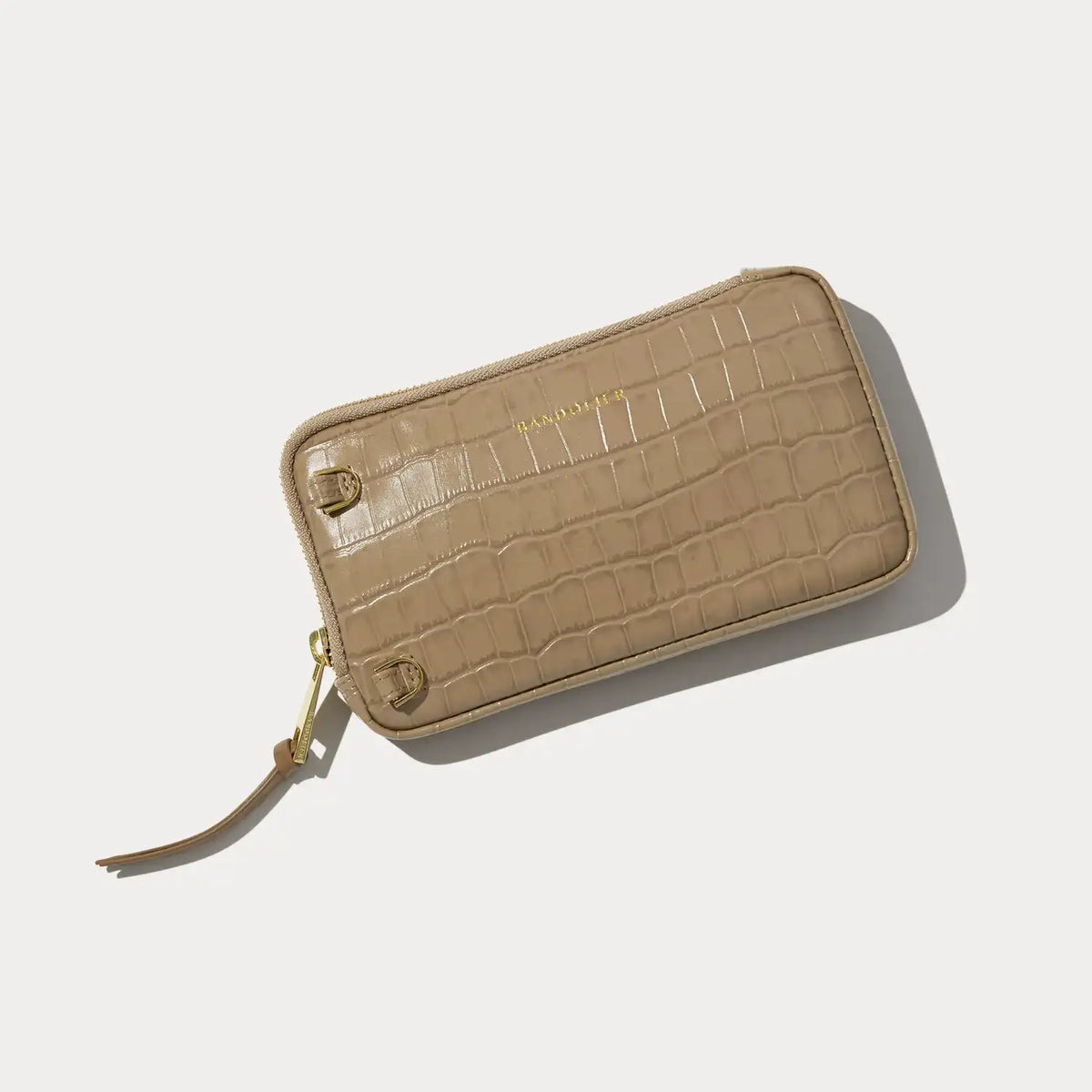 Expanded Zip Pouch - Tan Croc/Gold