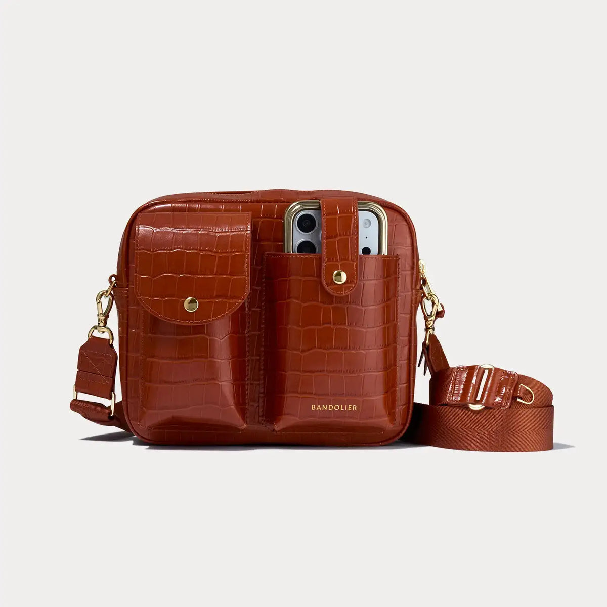 Dillon Dual Pocket - Auburn Croc/Gold