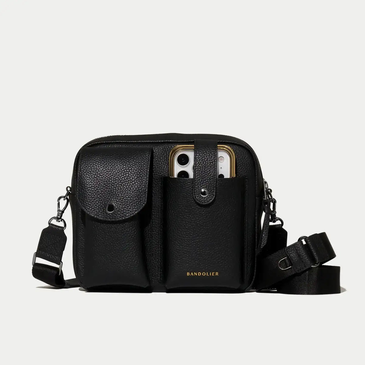 Dillon Dual Pocket Crossbody Bag - Black/Pewter