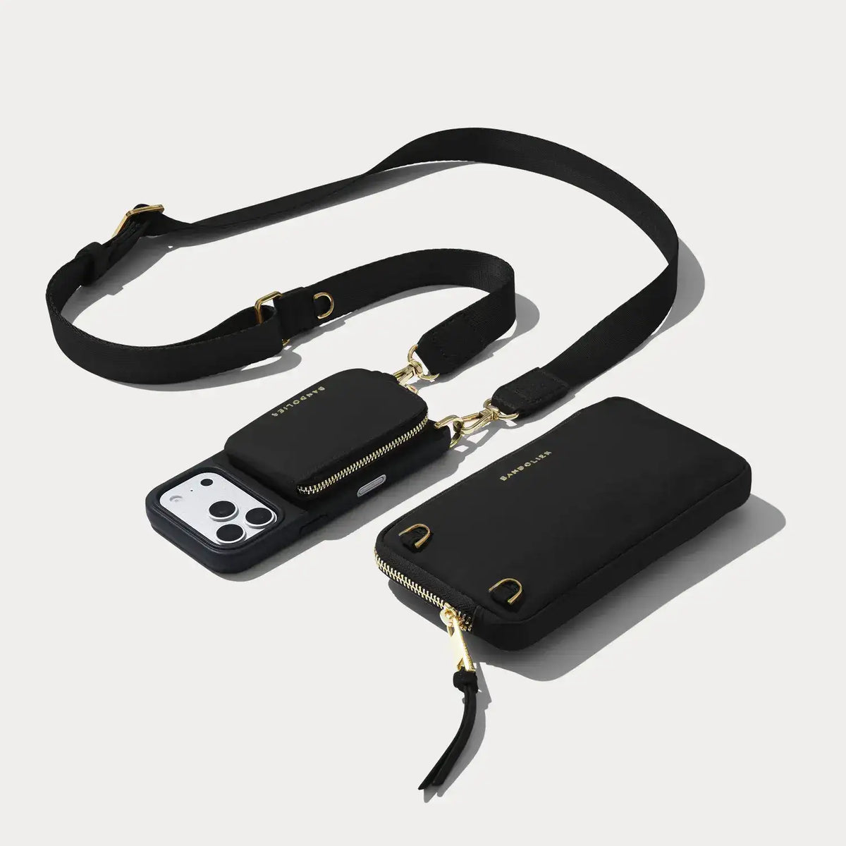 Nova Nylon Magnet Wallet Crossbody Phone Case Pouch Set - Black/Gold