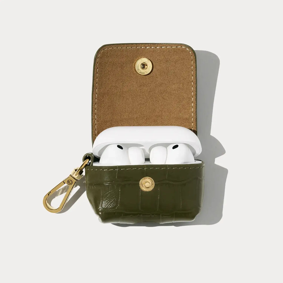 Avery AirPod Clip-On Pouch - Olive Croc/Gold