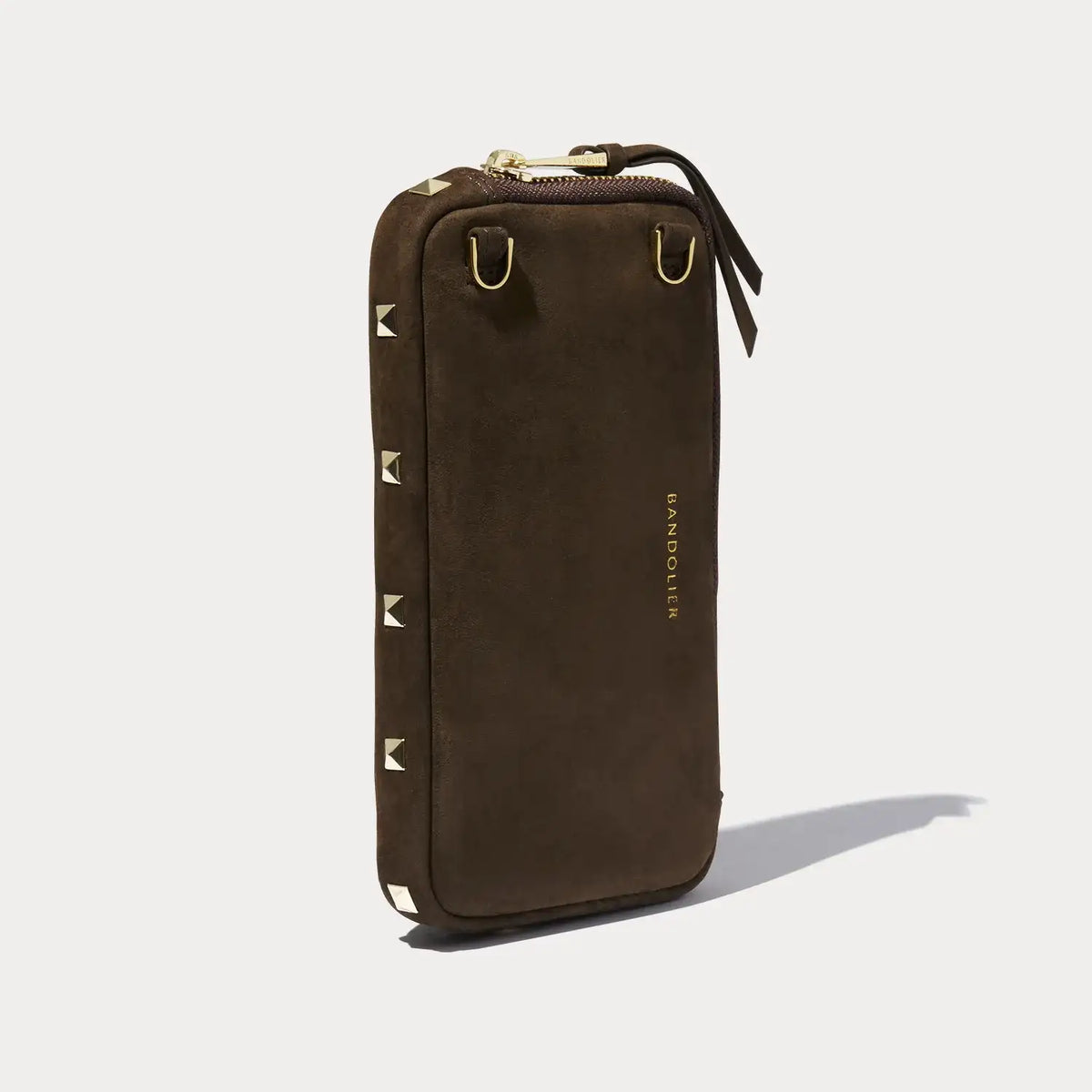 Pyramid Studded Expanded Pouch - Chocolate Suede/Gold