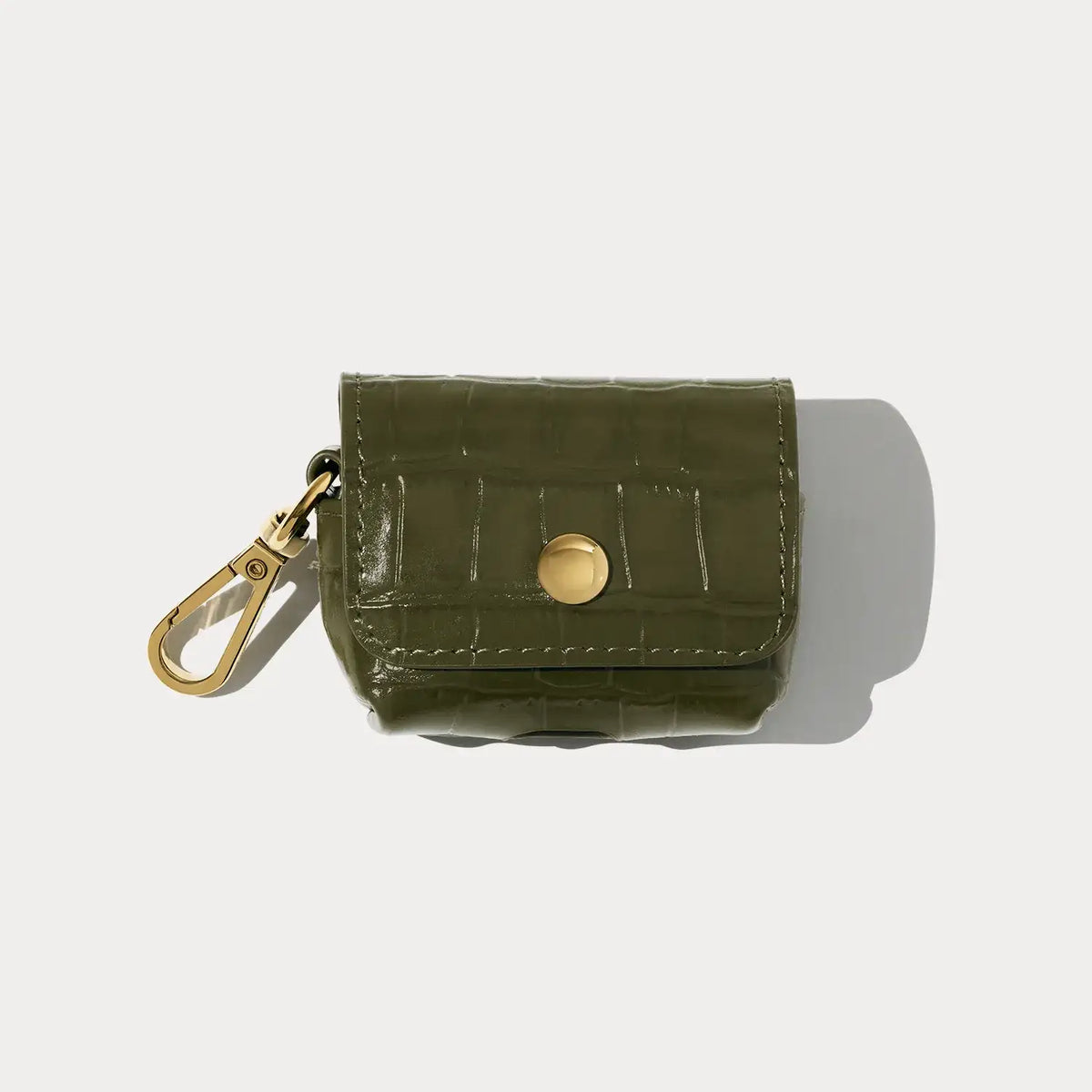 Avery AirPod Clip-On Pouch - Olive Croc/Gold