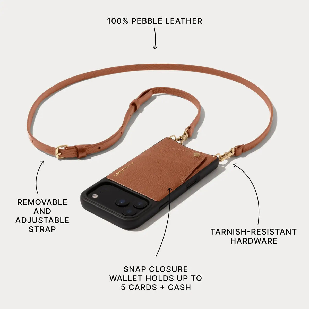 Emma Pebble Leather Crossbody Bandolier - Sienna/Gold