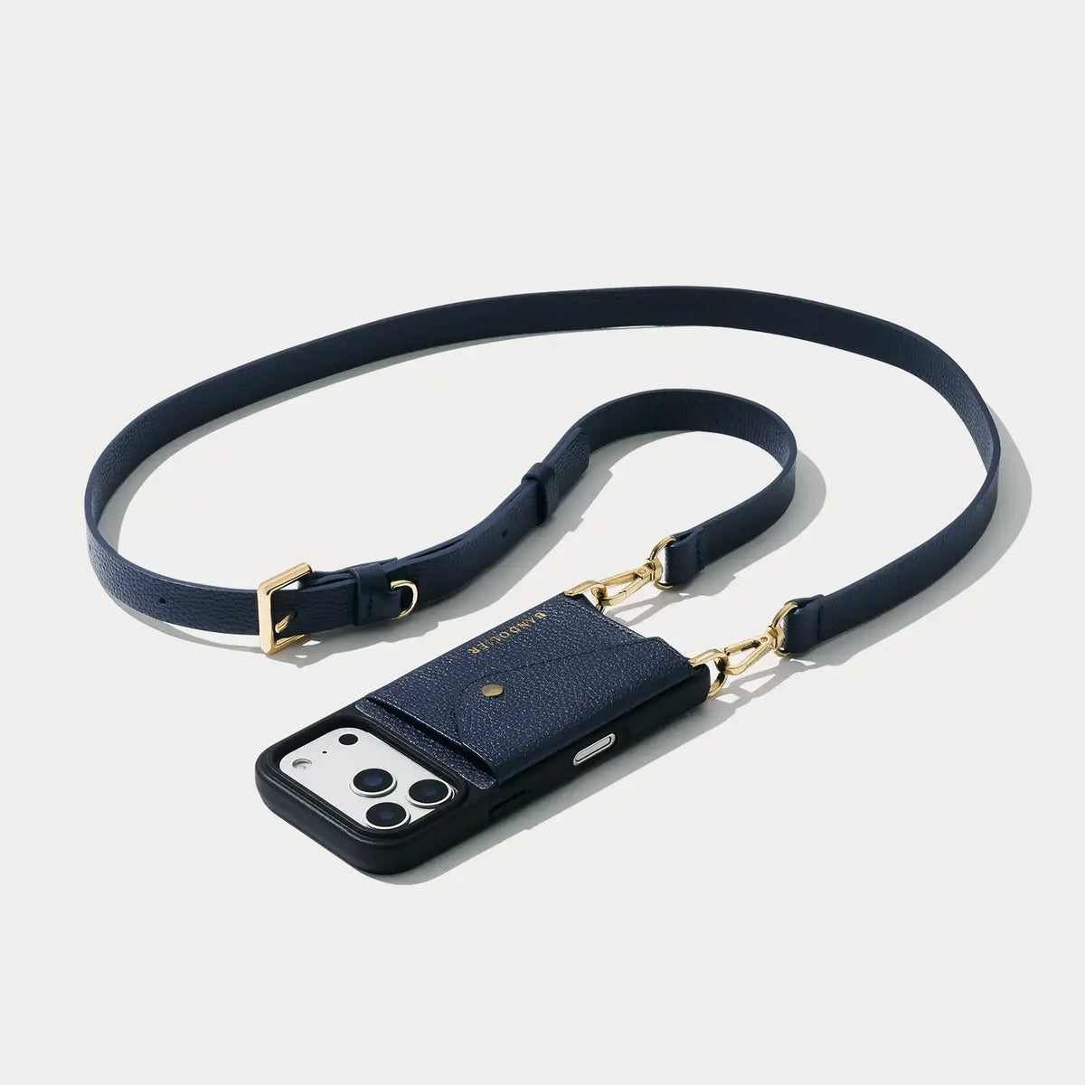 Hailey Side Slot Leather Crossbody Bandolier - Navy/Gold