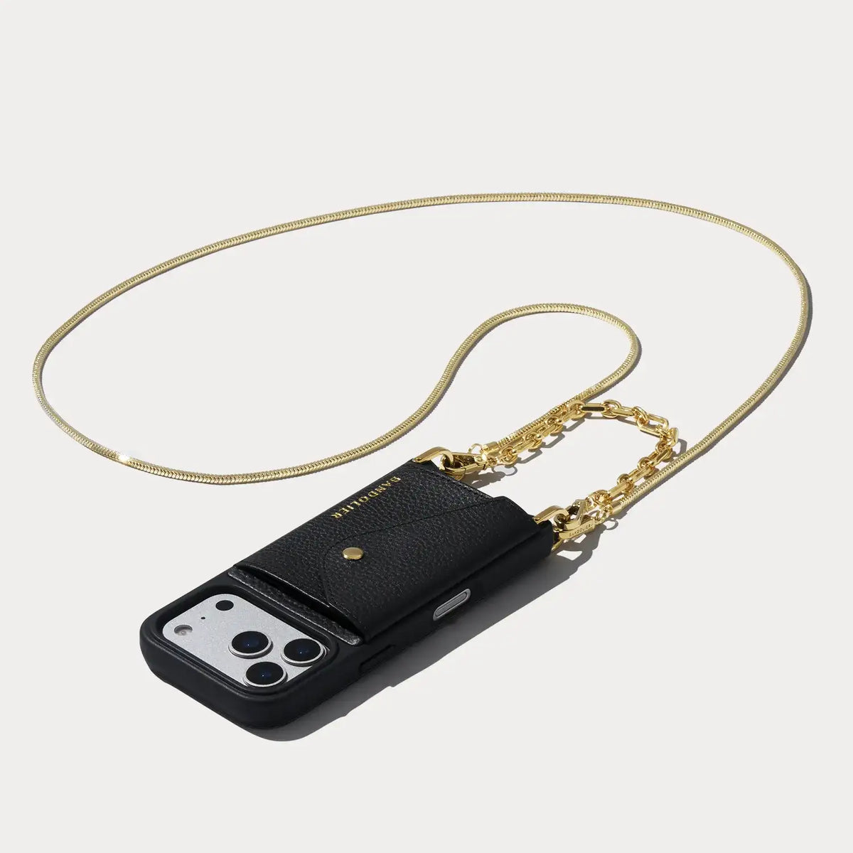 Gia Side Slot Leather Crossbody Bandolier Set - Black/Gold