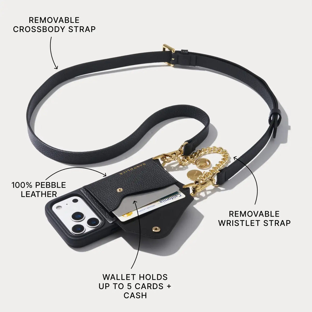 Hailey + Charm Wristlet Set - Black/Gold