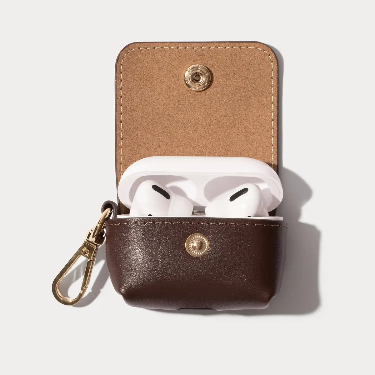 Avery AirPods Clip-On Pouch - Espresso Brown/Gold
