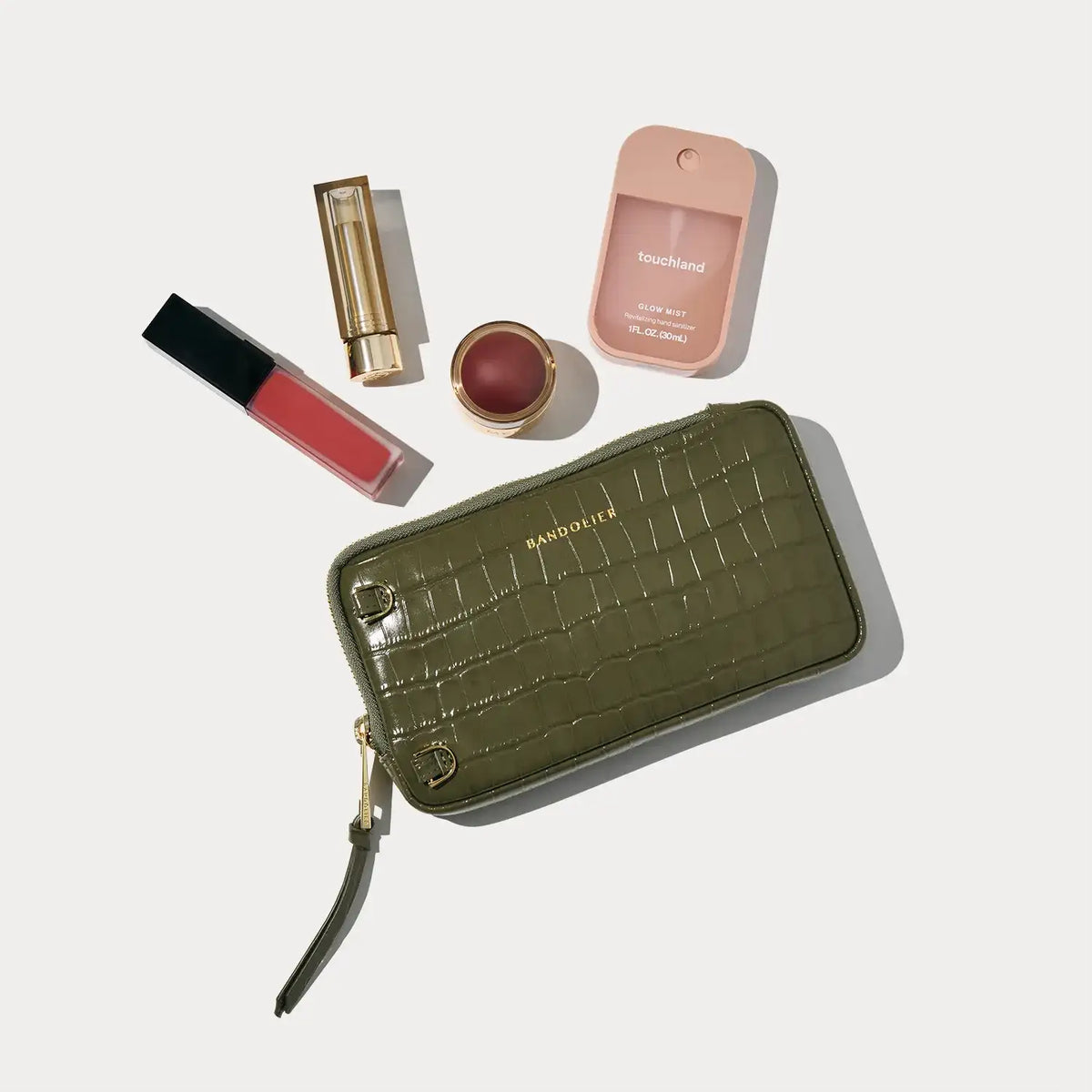 Expanded Zip Pouch - Olive Croc/Gold