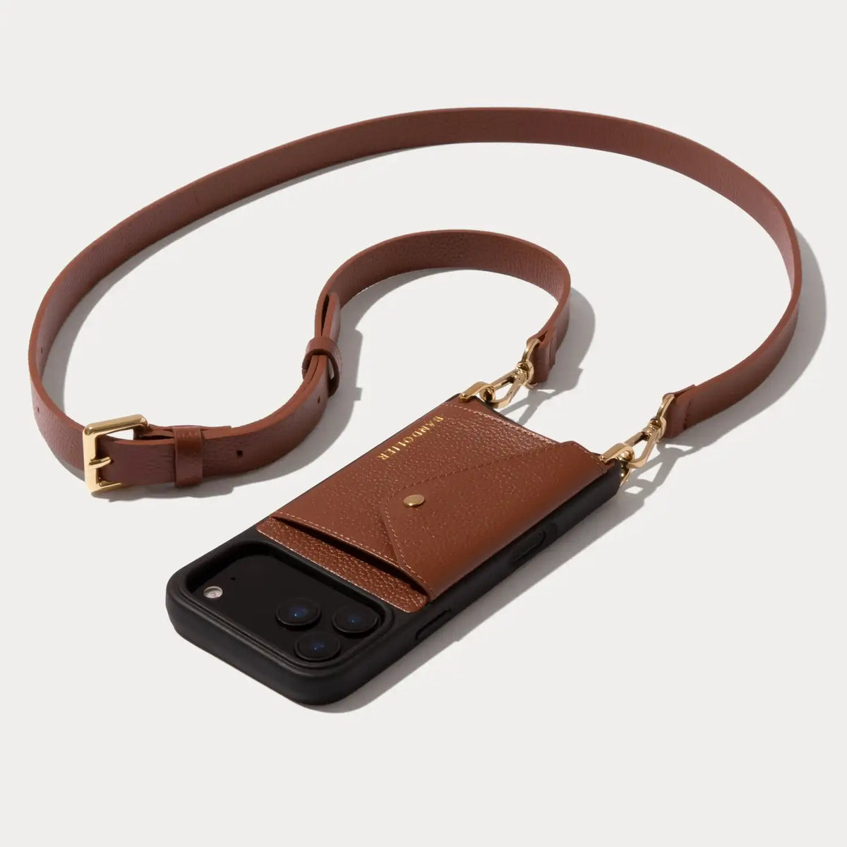 Hailey Side Slot Leather Crossbody Bandolier - Cognac/Gold