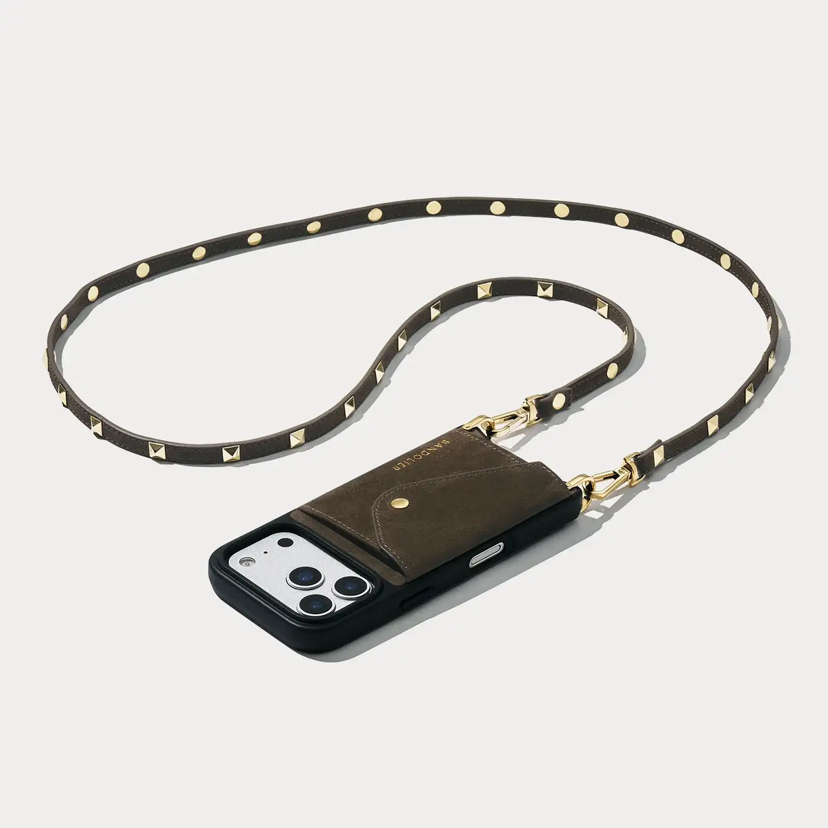 Sarah Side Slot Crossbody Phone Case - Chocolate Suede/Gold