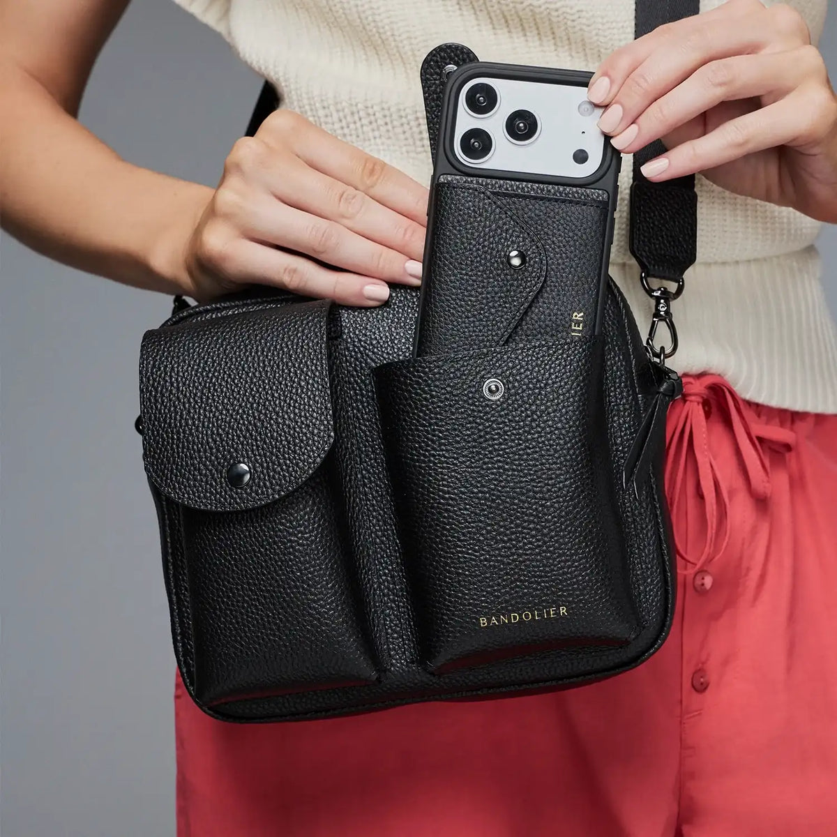 Dillon Dual Pocket Crossbody Bag - Black/Pewter