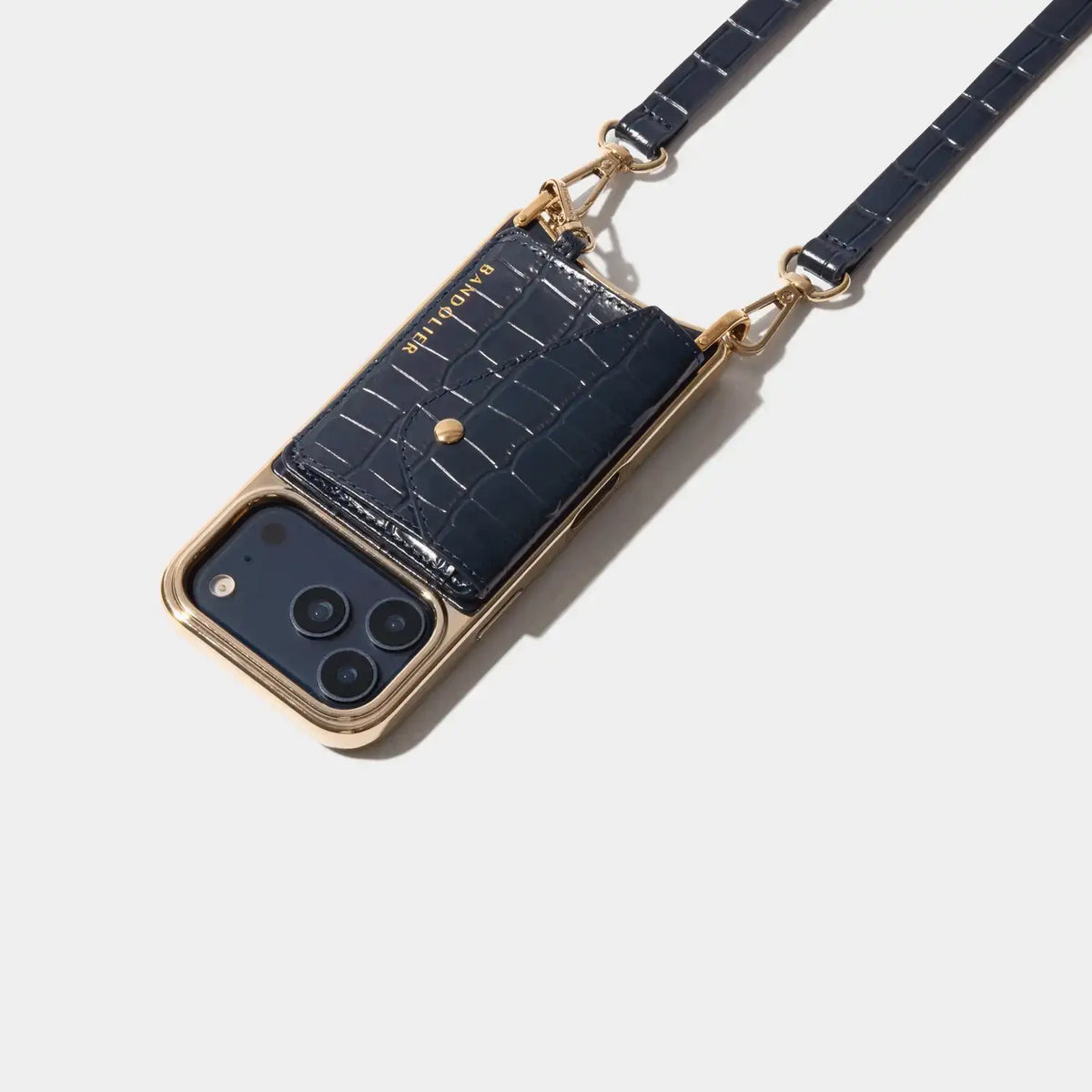 Remi Magnet Wallet Crossbody Phone Case - Navy Croc/Gold