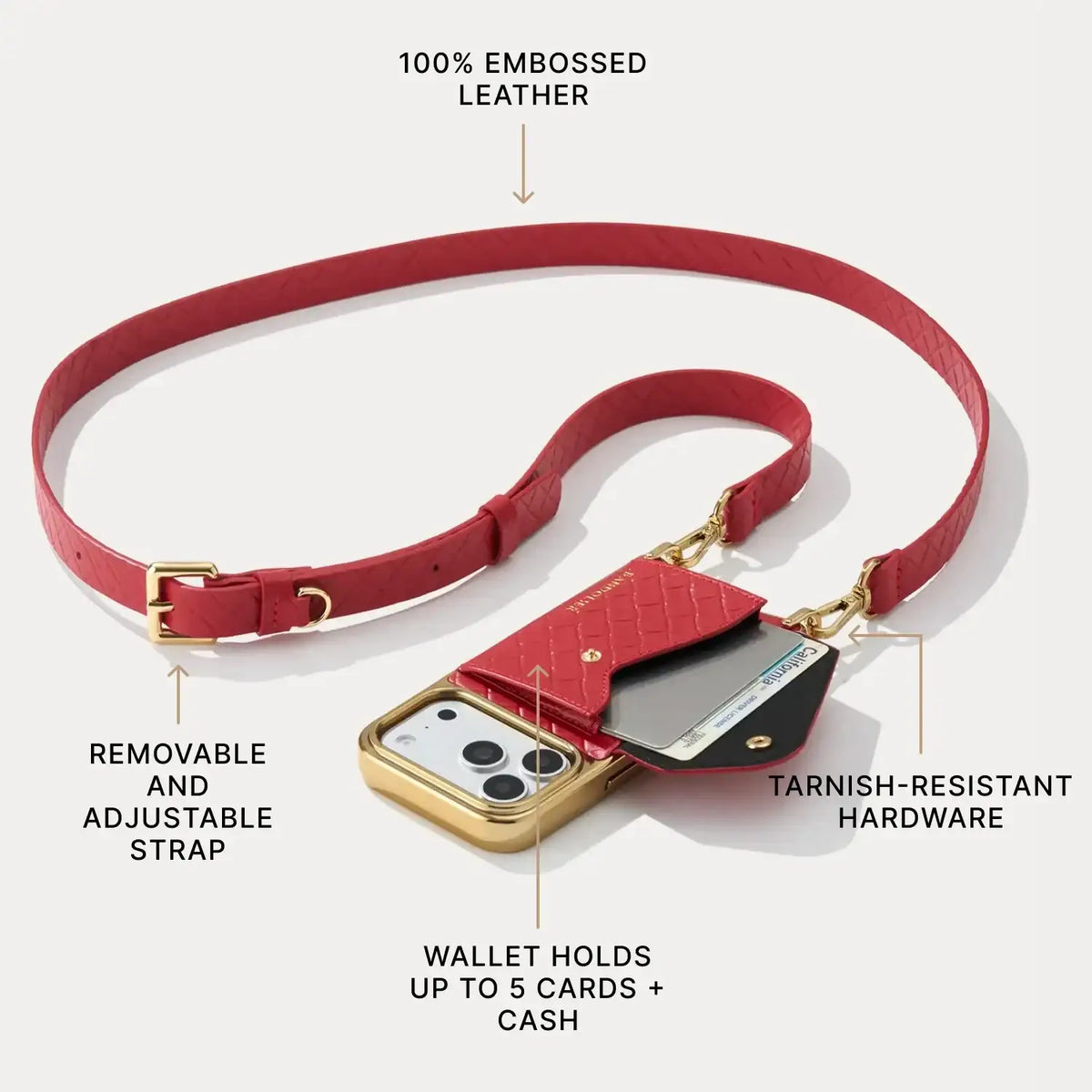 Hailey Pouch Set - Tomato Red  Embossed Woven/Chrome Gold