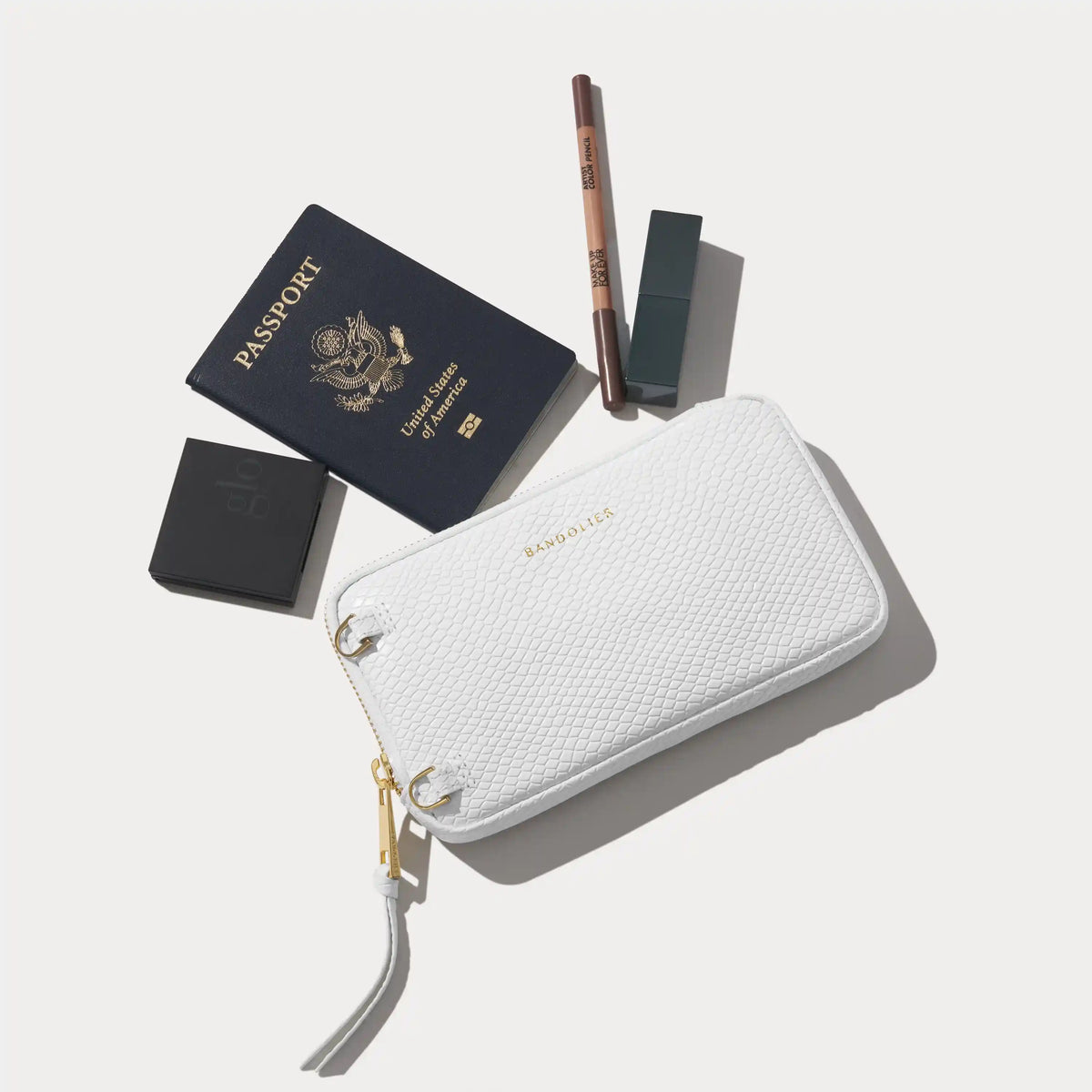 Expanded Zip Pouch - White Snake/Gold