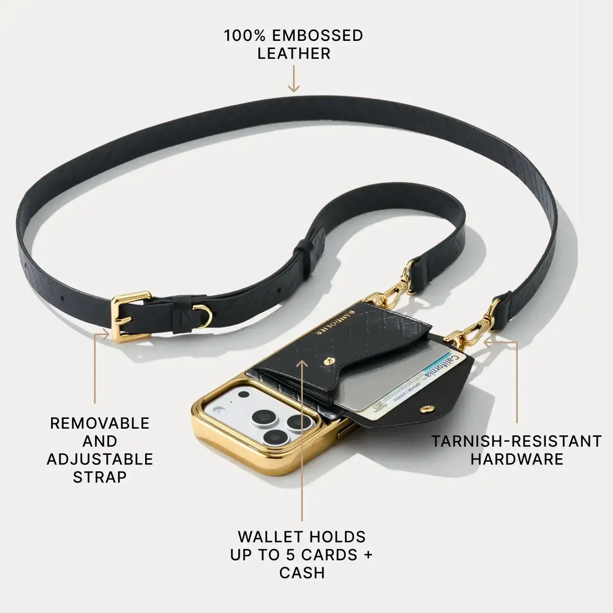 Hailey Pouch Set - Black Embossed Woven/Chrome Gold