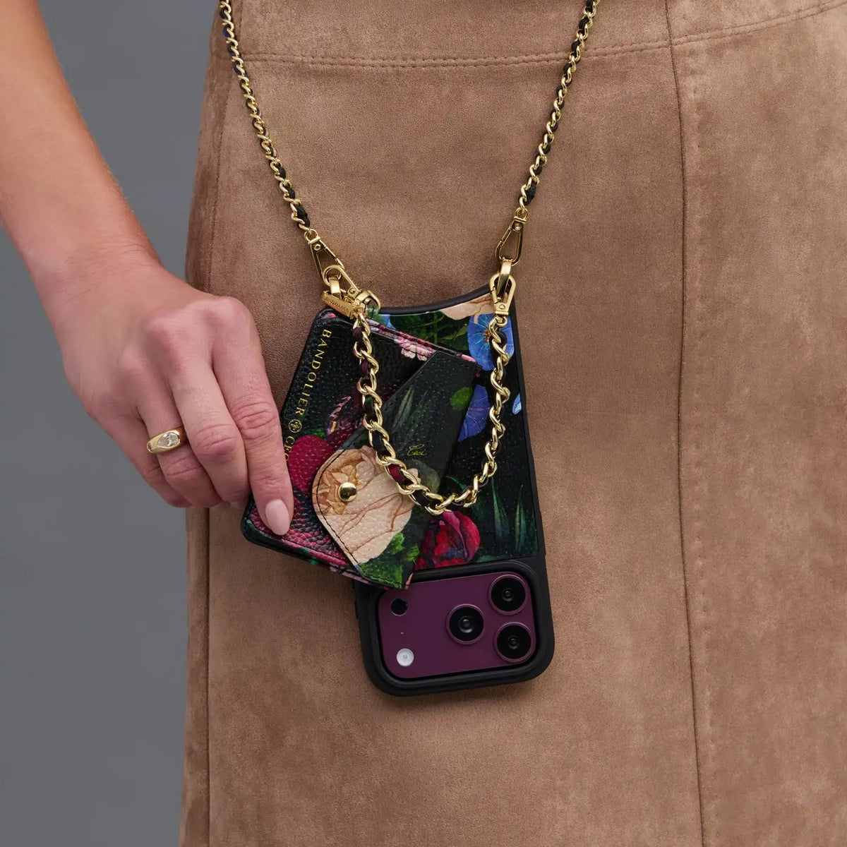 Rae Magnet Duet Wallet Crossbody Phone Case - Ceci Midnight Garden/Gold