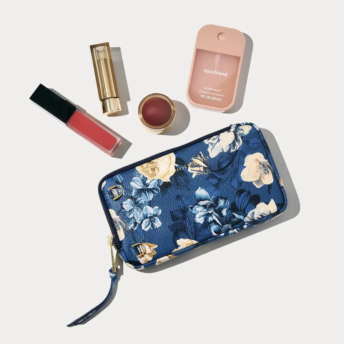 Expanded Zip Pouch - Ceci Indigo Floral/Gold