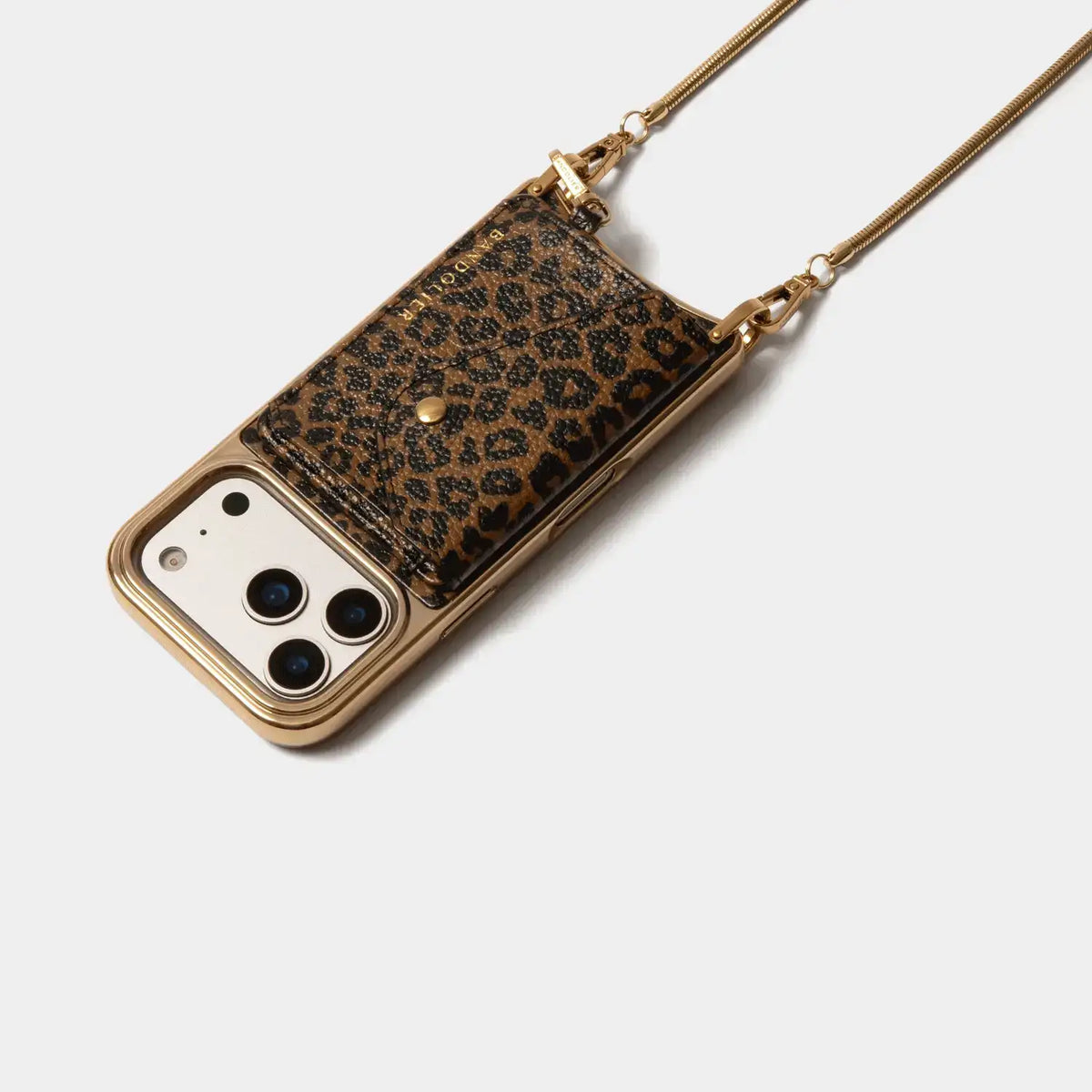 Remi Chrome Magnet Wallet Crossbody Phone Case - Dark Leopard/Gold