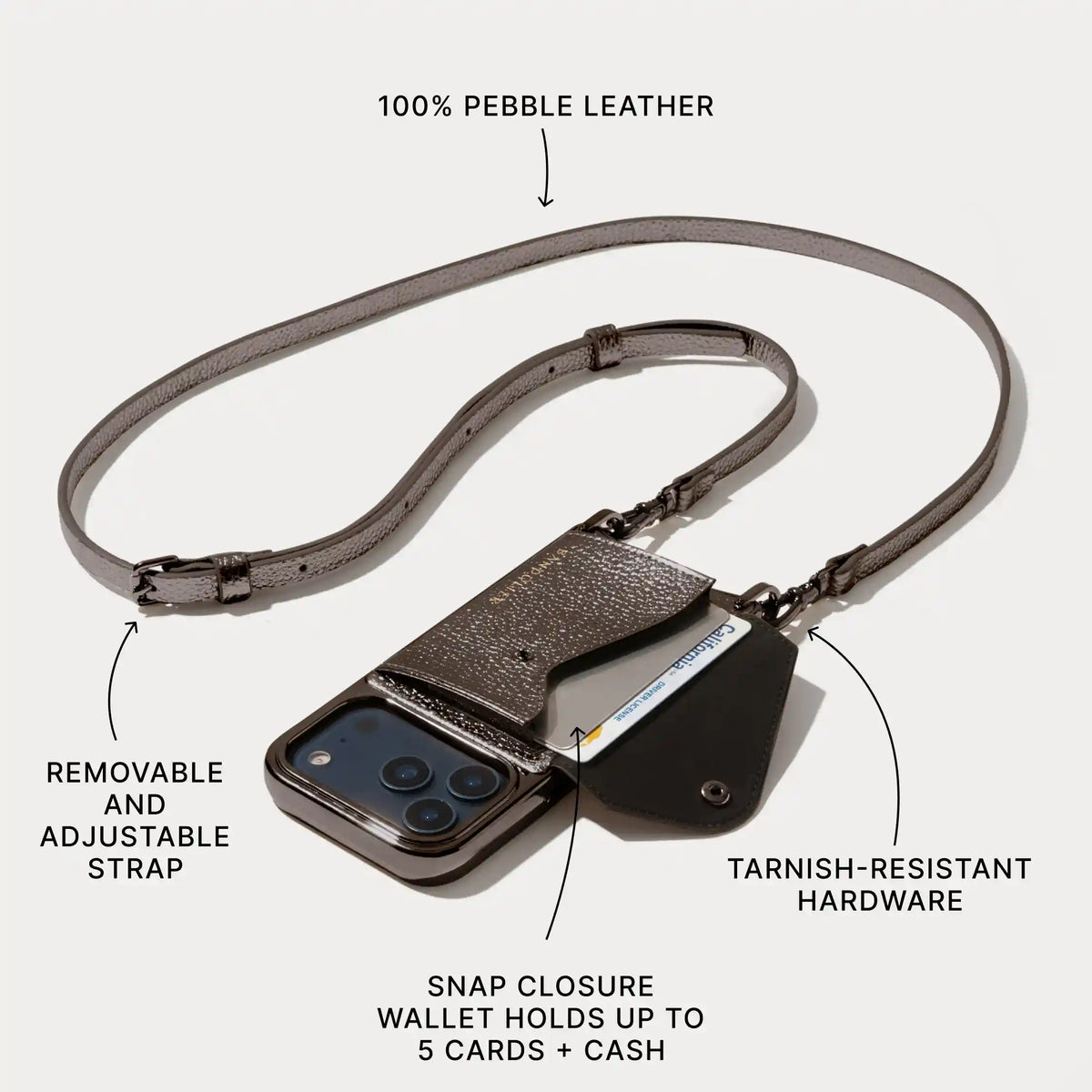 Donna Crossbody Phone Case - Metallic Chrome/Pewter