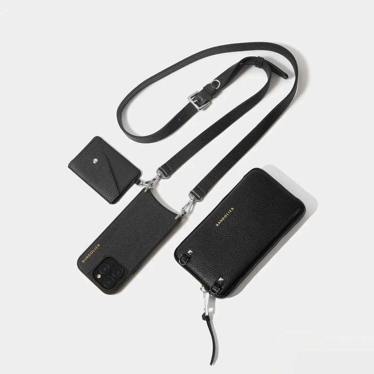 Remi Magnet Wallet Crossbody Phone Case Pouch Set - Black/Silver