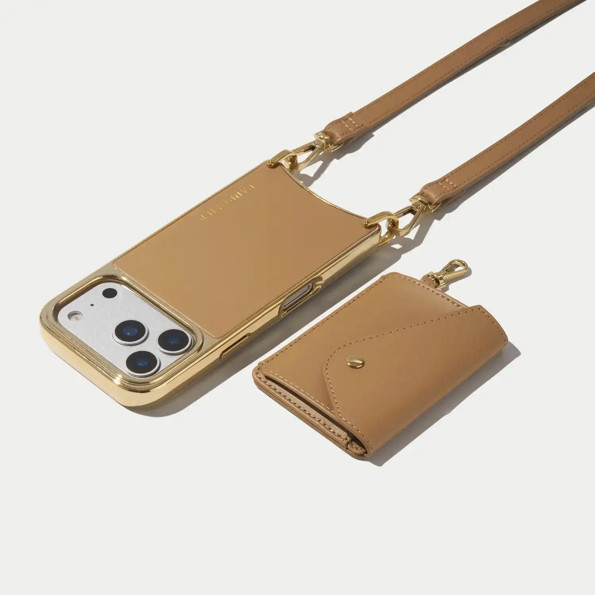 Remi Chrome Magnet Wallet Crossbody Phone Case - Tan/Chrome Gold