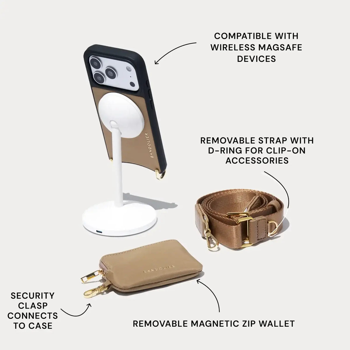 Nova Nylon Magnet Wallet Crossbody Phone Case Pouch Set - Taupe/Gold