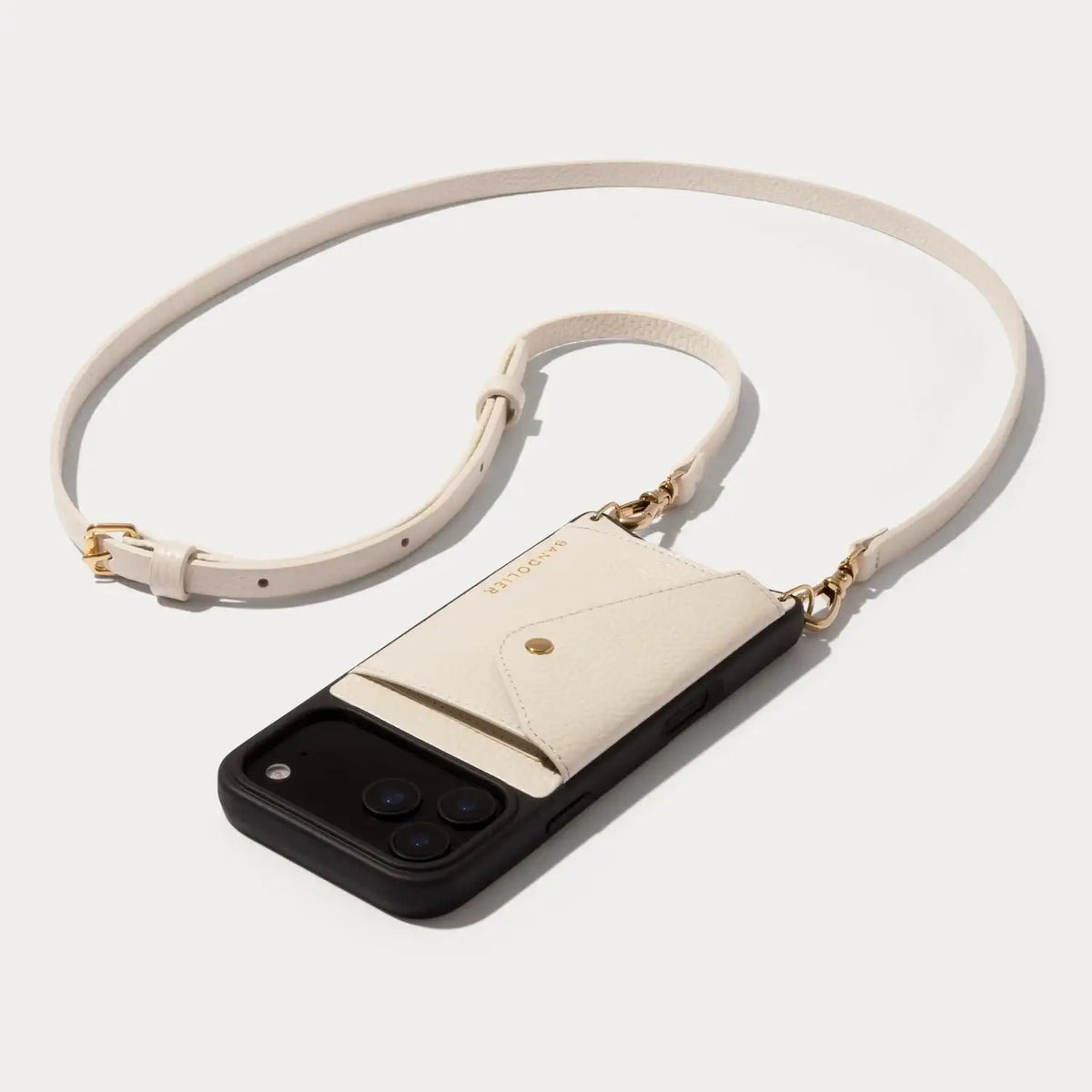 Hailey Side Slot Leather Crossbody Bandolier - Ivory/Gold