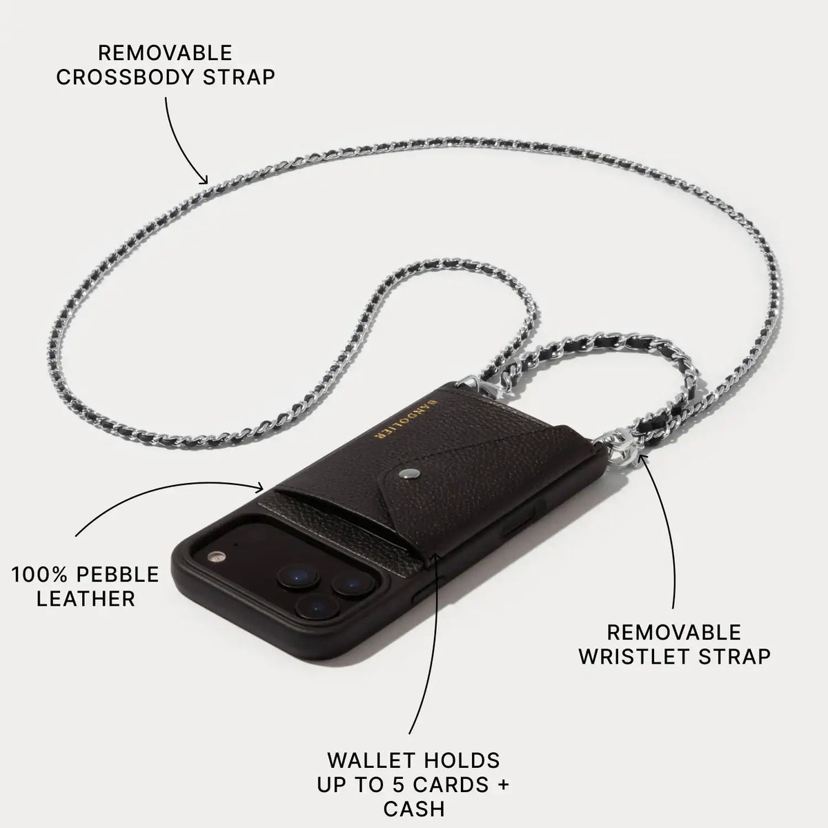 Lily Side Slot Leather Crossbody Bandolier Set - Black/Silver